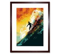 Wall Art Print The Silhouette of a Surfer Riding a Big Wave Artwork Framed 9X7 Inch Artery8 Brown W7 inch x H9 inch