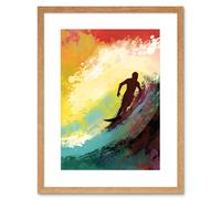 Wall Art Print The Silhouette of a Surfer Surfing on a Big Wave Artwork Framed 9X7 Inch Artery8 Beige W7 inch x H9 inch