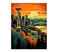 Artery8 The Space Needle Seattle Landmark Sunset Cityscape Extra Large XL Wall Art Poster Print