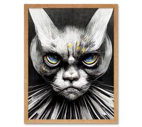 Wall Art Print The Sultan Of Cat Land Fantasy Gothic Cat Portrait Art Framed Artery8 Light Oak W12 inch x H16 inch
