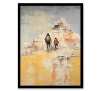 Wall Art Print The Summit Awaits Mountain Climbing Oil Painting Pastel Colour Yellow Blue Artwork Art Framed Artery8 Black W12 inch x H16 inch