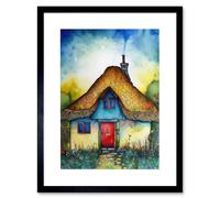 Wall Art Print The Thatched Cottage Folk Artwork Framed 9X7 Inch Artery8 Black W7 inch x H9 inch