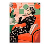 Wall Art Print The Thinker Modern Female Portrait Living Room Wee Blue Coo Orange W24 inch x H32 inch