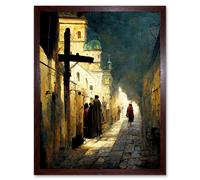 Wall Art Print The Way Of The Cross Via Dolorosa Street Oil Painting Art Framed Artery8 Brown W12 inch x H16 inch