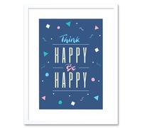 Wall Art Print Think Be Happy 90s Artwork Framed 9X7 Inch Artery8 White W7 inch x H9 inch
