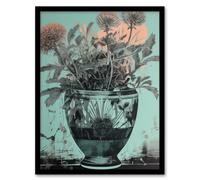 Wall Art Print Thistle Flowers In Vase Artistic Linocut Painting Turquoise Blue Pink Scottish Bouquet Nature Colourful Bright Floral Modern Artwork Ar Artery8 Blue A4
