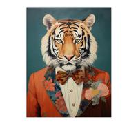 Wall Art Print Tiger in a Tuxedo Fun Animal Portrait Living Room Wee Blue Coo Blue W24 inch x H32 inch