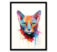 Wall Art Print Tonkinese Cat Lover Gift Pet Portrait Pastel Colour Blue Orange Purple Artwork Painting Art Framed Artery8 Multi A4