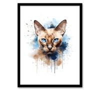 Wall Art Print Tonkinese Cat Lovers Gift Watercolour Pet Portrait Painting Artwork Art Framed Artery8 Multi A4