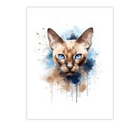 Wall Art Print Tonkinese Cat Lovers Gift Watercolour Pet Portrait Painting Artwork Poster Artery8 Multi W24 inch x H32 inch