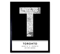 Wee Blue Coo Toronto Canada City Map Black & White Colour Block Modern Typography Stylish Letter Framed Word Wall Art Print Poster for Home Décor CITYMAP1