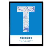 Wall Art Print Toronto Canada City Map Modern Typography Stylish Letter Framed Word Wee Blue Coo Blue W12 inch x H16 inch
