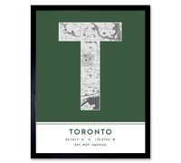Wall Art Print Toronto Canada City Map Modern Typography Stylish Letter Framed Word Wee Blue Coo Green W12 inch x H16 inch