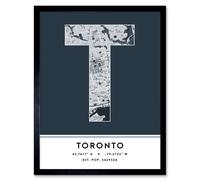 Wall Art Print Toronto Canada City Map Modern Typography Stylish Letter Framed Word Wee Blue Coo Navy W12 inch x H16 inch