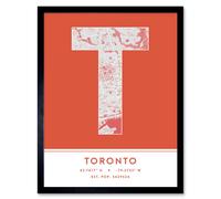 Wall Art Print Toronto Canada City Map Modern Typography Stylish Letter Framed Word Wee Blue Coo Orange W12 inch x H16 inch