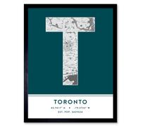 Wall Art Print Toronto Canada City Map Modern Typography Stylish Letter Framed Word Wee Blue Coo Teal W12 inch x H16 inch