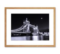 Wall Art Print Tower Bridge at Night Art Black Framed 9x7 inch Artery8 Beige W7 inch x H9 inch