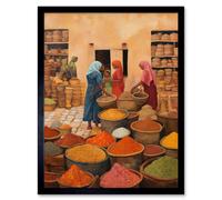 Wall Art Print Traditional Rural Indian Food Market Watercolour Artwork Spices Herbs Art Framed Artery8 Black W12 inch x H16 inch