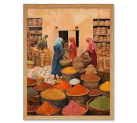 Wall Art Print Traditional Rural Indian Food Market Watercolour Artwork Spices Herbs Art Framed Artery8 Light Oak W12 inch x H16 inch