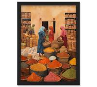 Wall Art Print Traditional Rural Indian Food Market Watercolour Artwork Spices Herbs Artwork Framed A4 Artery8 Black A4