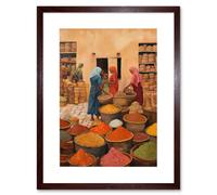 Wall Art Print Traditional Rural Indian Food Market Watercolour Artwork Spices Herbs Artwork Framed 9X7 Inch Artery8 Brown W7 inch x H9 inch