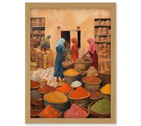 Wall Art Print Traditional Rural Indian Food Market Watercolour Artwork Spices Herbs Artwork Framed A4 Artery8 Light Oak A4