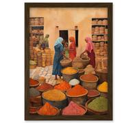 Wall Art Print Traditional Rural Indian Food Market Watercolour Artwork Spices Herbs Artwork Framed A4 Artery8 Brown A4