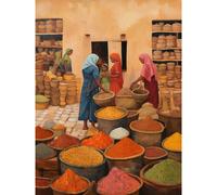 Wall Art Print Traditional Rural Indian Food Market Watercolour Artwork Spices Herbs Poster Artery8 Beige W24 inch x H32 inch
