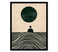 Wall Art Print Tranquil Green Sea Abstract Calm Bauhaus Design Art Framed Poster Artery8 Black W12 inch x H16 inch
