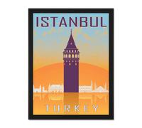 Wall Art Print Travel Tourism Istanbul Turkey Galata Tower Byzantine Large Framed Wall Décor Art Artery8 Black W18 inch x H24 inch