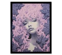 Wall Art Print Tree Nymph Lavender Purple Pink Woodland Forest Spirit Conceptual Artwork Art Framed Artery8 Black W12 inch x H16 inch