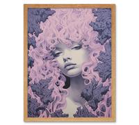 Wall Art Print Tree Nymph Lavender Purple Pink Woodland Forest Spirit Conceptual Artwork Art Framed Artery8 Light Oak W12 inch x H16 inch