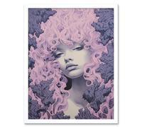 Wall Art Print Tree Nymph Lavender Purple Pink Woodland Forest Spirit Conceptual Artwork Art Framed Artery8 White W12 inch x H16 inch