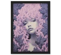 Wall Art Print Tree Nymph Lavender Purple Pink Woodland Forest Spirit Conceptual Artwork Framed A4 Artery8 Black A4