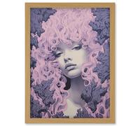 Wall Art Print Tree Nymph Lavender Purple Pink Woodland Forest Spirit Conceptual Artwork Framed A4 Artery8 Light Oak A4
