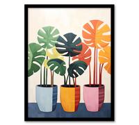 Wall Art Print Trio of Colourful Monstera Cheese Plant Pots Botanical Oil Painting Artwork Framed Artery8 Multi A4