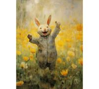Wall Art Print Tulips and Rabbit Watercolour Fun Kids Baby Nursery Artwork Poster Artery8 Yellow W24 inch x H32 inch