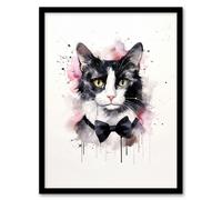 Wall Art Print Tuxedo Cat Lovers Gift Watercolour Pet Portrait Painting Artwork Art Framed Artery8 Multi A4