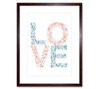 Wall Art Print Typography Love Letters Framed Artery8 Brown W7 inch x H9 inch