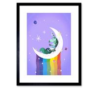 Wall Art Print Unicorn Moon Rainbow Stars Framed Art Artery8 Black W7 inch x H9 inch