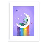 Wall Art Print Unicorn Moon Rainbow Stars Framed Art Artery8 White W7 inch x H9 inch