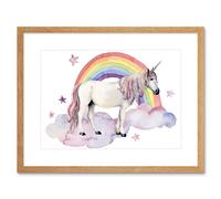 Wall Art Print Unicorn Watercolour Rainbow Art Framed 9x7 inch Artery8 Beige W7 inch x H9 inch