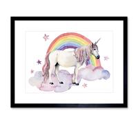 Wall Art Print Unicorn Watercolour Rainbow Art Framed 9x7 inch Artery8 Black W7 inch x H9 inch