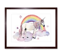 Wall Art Print Unicorn Watercolour Rainbow Art Framed 9x7 inch Artery8 Brown W7 inch x H9 inch