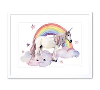 Wall Art Print Unicorn Watercolour Rainbow Art Framed 9x7 inch Artery8 White W7 inch x H9 inch