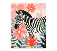 Wall Art Print Unsuccessful Camouflage Pastel Colour Pink Blue Floral Zebra Portrait Bright Graphic Painting Poster Artery8 Pink W24 inch x H32 inch