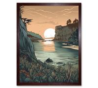 Wall Art Print Untouched Nature Coastal Cliff Sunset Landscape Art Framed Artery8 Brown W12 inch x H16 inch