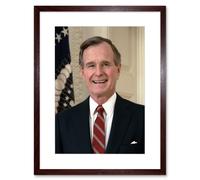 Wall Art Print US President George H W Bush Portrait Photo Artwork Framed 9X7 Inch Artery8 Brown W7 inch x H9 inch