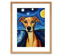 Wall Art Print Van Goghs Dog Artwork Night Scene Full Moon Blue Brown Yellow Oil Painting Artwork Framed 9X7 Inch Artery8 Beige W7 inch x H9 inch