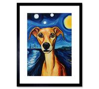 Wall Art Print Van Goghs Dog Artwork Night Scene Full Moon Blue Brown Yellow Oil Painting Artwork Framed 9X7 Inch Artery8 Black W7 inch x H9 inch